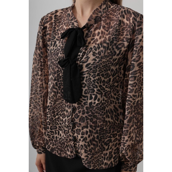 Fiyonk Detaylı Leopar Bluz - Leopar