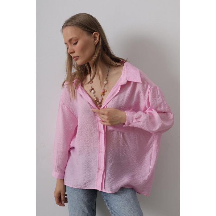 Lucky Life Kadın Cepli Oversize Gömlek - Pembe