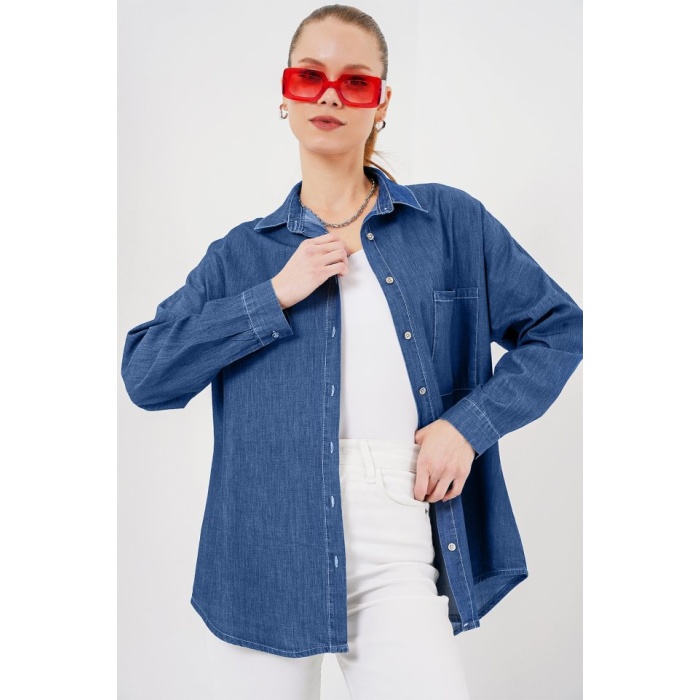 Oversize Kot Gömlek 20280 - Lacivert