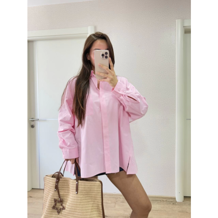 Yakalı Yandan Yırtmaçlı Gömlek - Pembe