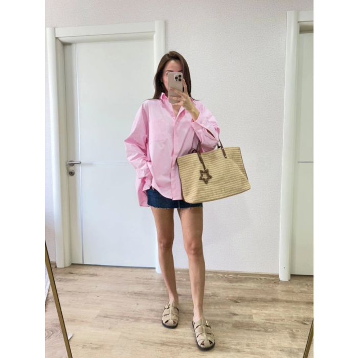 Yakalı Yandan Yırtmaçlı Gömlek - Pembe