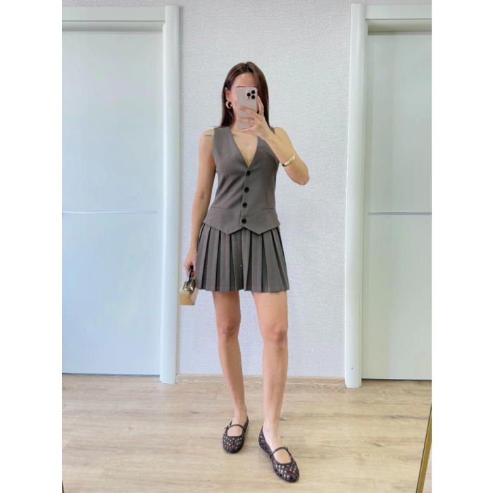 Takım Görünümlu Yelekli Mini Elbise- Füme