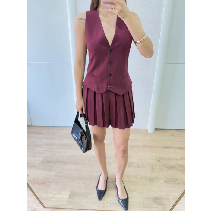 Takım Görünümlu Yelekli Mini Elbise- Bordo