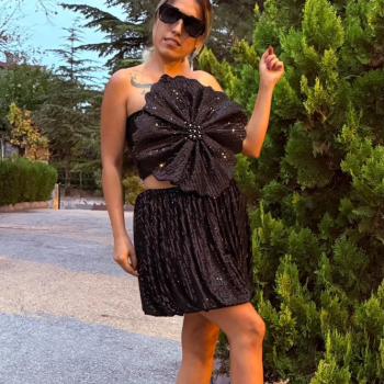 Siyah Payetli Balon Etek