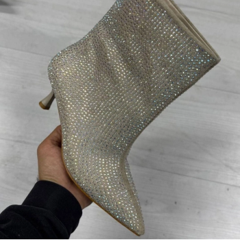 Ekru Full Taş Detay Topuklu Bot