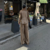 Camel Kadife Gömlek Pantolon Takım