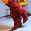 Bordo Süet Önü Metal Detay Kovboy Çizme