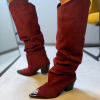Bordo Süet Önü Metal Detay Kovboy Çizme