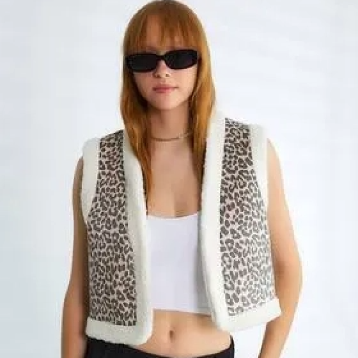 Leopar İçi Kürklü Yelek