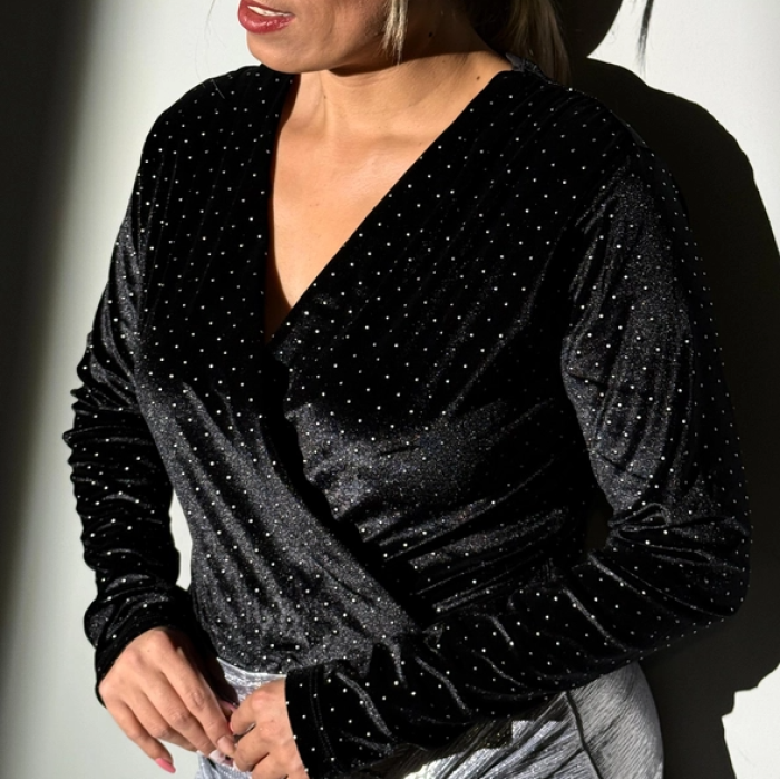 Kadife Taş Detaylı Bodysuit