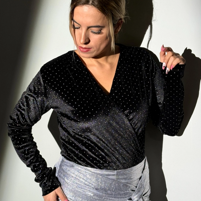 Kadife Taş Detaylı Bodysuit