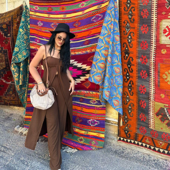 Acı Kahve Bürümcük Straplez Tunik Pantolon Takım