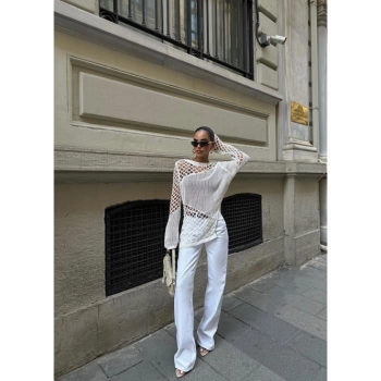 Krem Örme Transparan Kazak