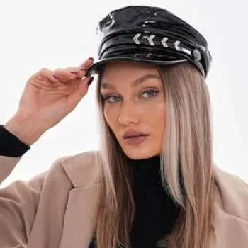 Rugan Deri Siyah Kasket Şapka