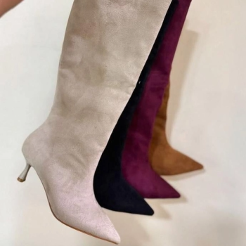 Bej Süet Topuklu Çizme