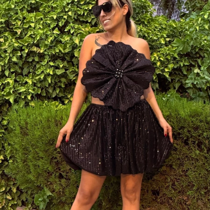 Siyah Payetli Balon Etek