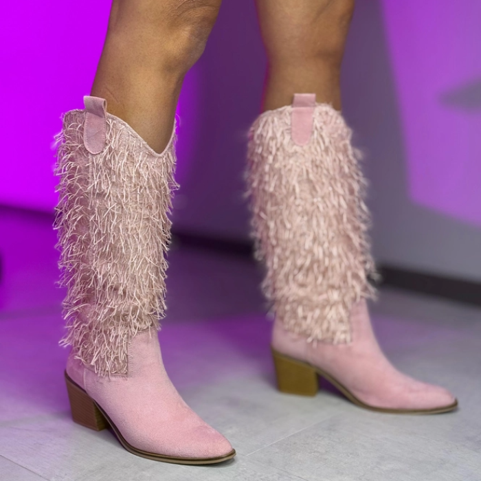 Pembe Püskül Detaylı Çizme