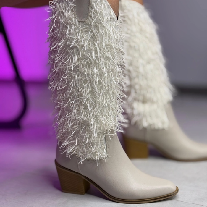 Bej Püskül Detaylı Çizme