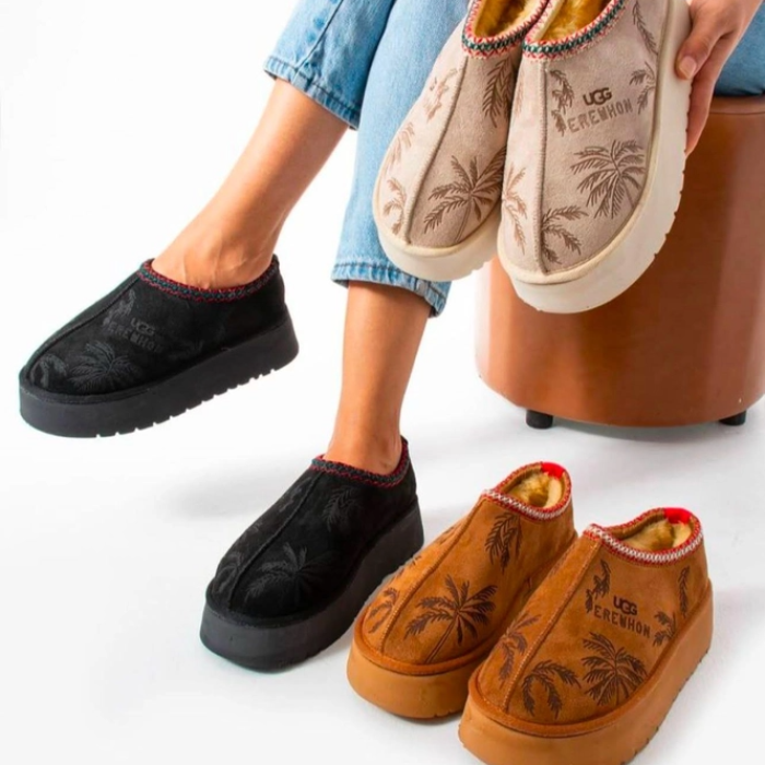 Siyah Palmiye Desenli Kısa Bot