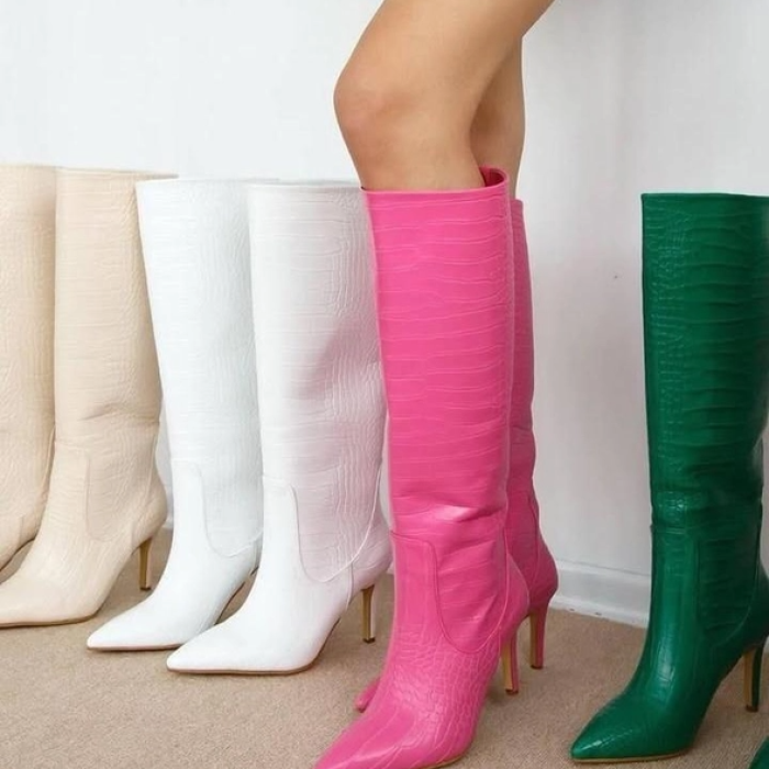 Fuşya Sivri Burun Desenli Çizme