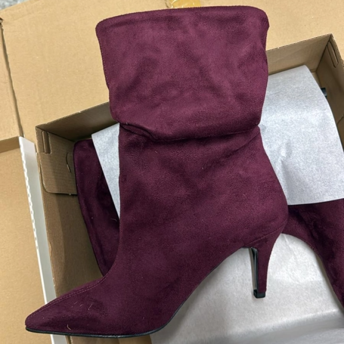 Bordo Süet Topuklu Ayakkabı