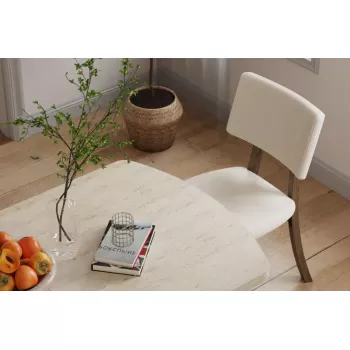 Mir Ahşap Sandalye Aras Ahşap Traverten Mutfak Masası Takımı - 80x140 cm