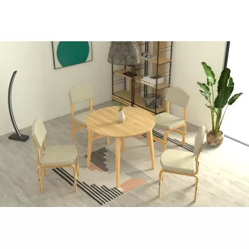 Ege Sandalye Avanos Yuvarlak Ahşap Mutfak Masası Takımı - 90x90 Cm