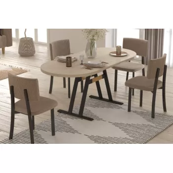 Miray Sandalye Afyon Traverten Metal Ayak Mutfak Masası Takımı - 80x140 cm