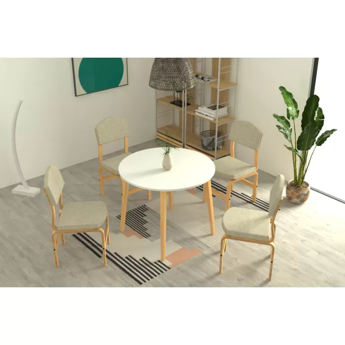 Ege Sandalye Avanos Yuvarlak Ahşap Mutfak Masası Takımı - 90x90 Cm