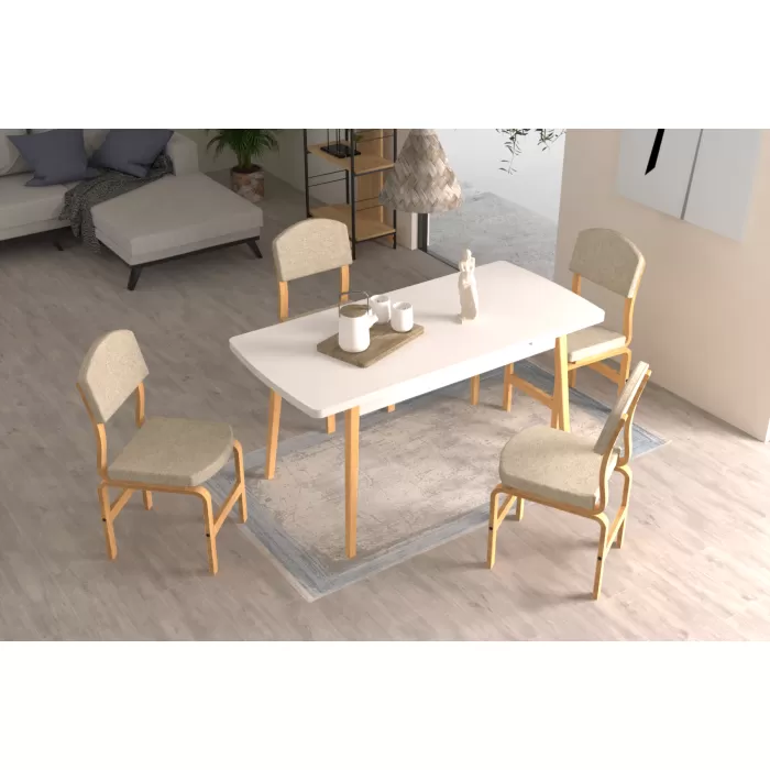Ege Sandalye Avanos Ahşap Açılır Mutfak Masası Takımı - 70x120+30 cm