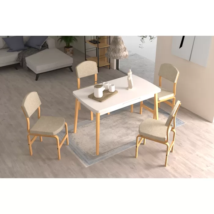 Ege Sandalye Avanos Ahşap Açılır Mutfak Masası Takımı - 70x120+30 cm