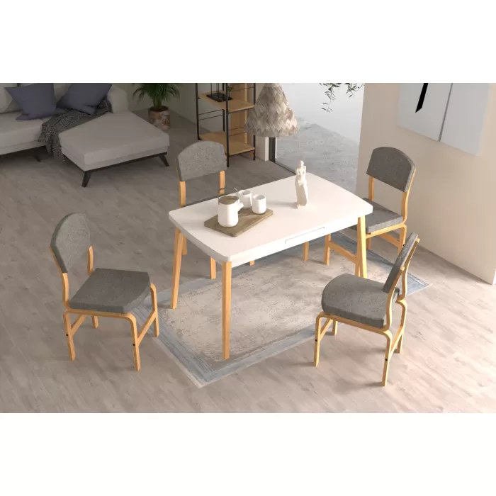 Ege Sandalye Avanos Ahşap Açılır Mutfak Masası Takımı - 70x120+30 cm
