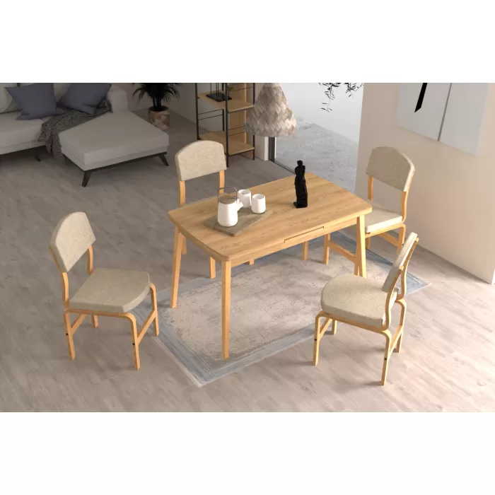 Ege Sandalye Avanos Ahşap Açılır Mutfak Masası Takımı - 70x120+30 cm