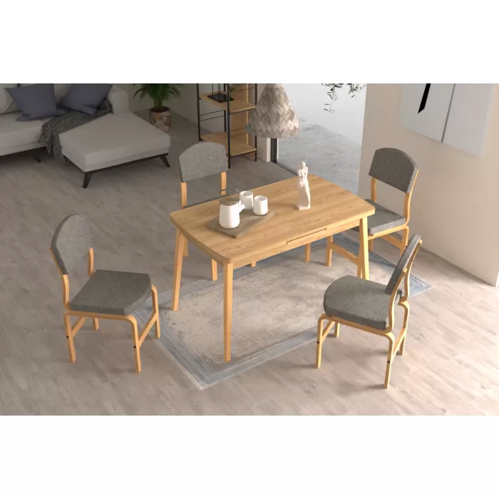 Ege Sandalye Avanos Ahşap Açılır Mutfak Masası Takımı - 70x120+30 cm