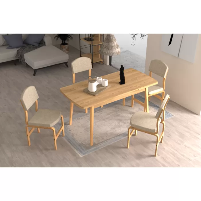 Ege Sandalye Avanos Ahşap Açılır Mutfak Masası Takımı - 70x120+30 cm