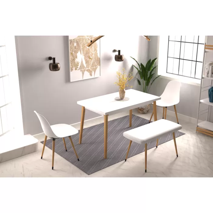 Eames Sandalye-Bank Avanos Ahşap Mdf Mutfak Masası Takımı - 70x120 Cm