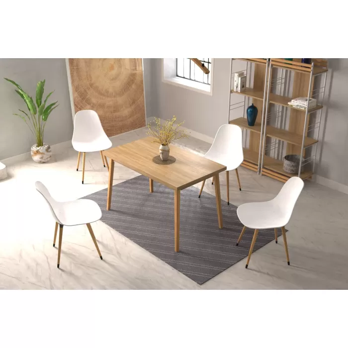 Eames Sandalye Avanos Ahşap Naturel Mutfak Masası Takımı - 70x120 cm