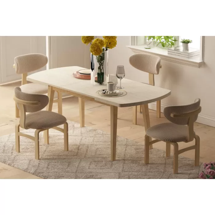 Sofya Ahşap Sandalye Aras Ahşap Traverten Mutfak Masası Takımı - 80x140 cm