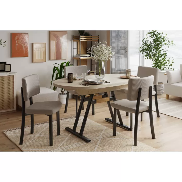 Miray Metal Sandalye Afyon Traverten Mutfak Masası Takımı - 80x140 cm