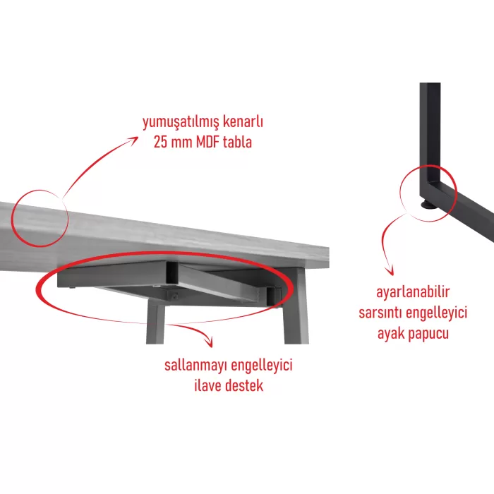 Biga Sabit Mdf Metal Ayak Çalışma Ofis Masası - 60x120 cm
