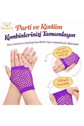 80’ler 90’lar Retro Mor File Parmaksız Kısa Eldiven 11 cm