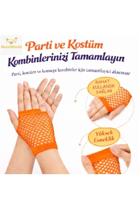 80’ler 90’lar Retro Neon Turuncu File Parmaksız Kısa Eldiven 11 cm