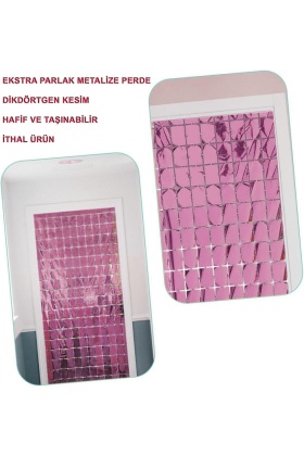 NessiWorld Ekstra Metalize Rose Gold Renk Disko Dikdörtgen Kesim Kapı Perdesi Dekorasyon 1x2 Metre