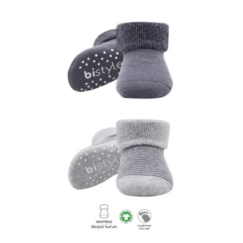 2Li Çemberli Kaymaz Havlu Soket Çorap 10503 Gri-Antrasit
