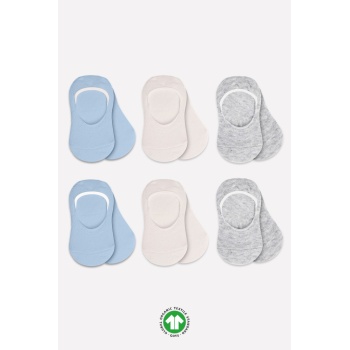 6Lı Silikonlu Babet Penye Çorap 30101 Mavi Ekru Gri