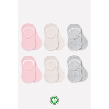 6Lı Silikonlu Babet Penye Çorap 30101 Pembe Ekru Gri
