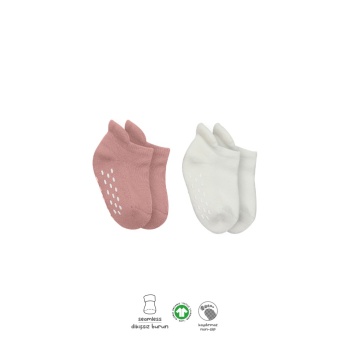 2Li Altı Havlu Sneakers Kaymaz Çorap 20501 Ekru Pudra