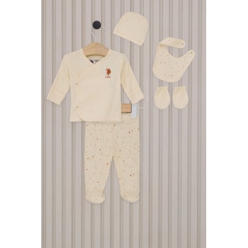 U.S.Polo Kız Bebek 5Li Zıbın Seti USB2107 Krem
