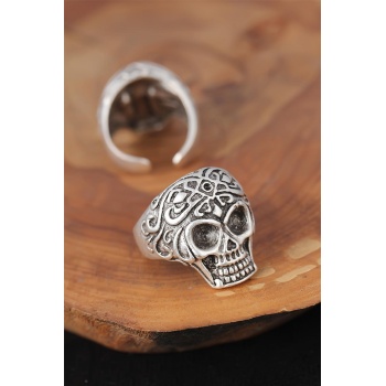 Kuru Kafalı Gümüş Renk Erkek Yüzük