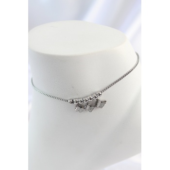 316L Çelik Gümüş Renk Simli Kelebek Model Kadın Halhal